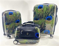 (3) Peacock Feather Design Hard Suitcases