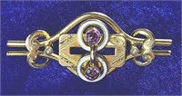 Antique Unmarked 14kt YG Pin w/Amethyst & Pearl