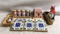 Vintage Tile Coasters, Bath Salt in Holder
