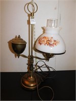 BRASS STUDENT LAMP WITH WHITE GLASS SHADE