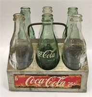 Coca Cola Tin Carrier With 6 Glass Bottles