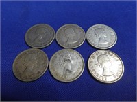 (6) Canadian Silver Quarters 1961 - 1964