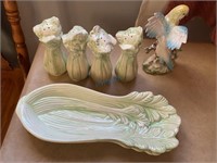 Serving Platter, S&P Shakers & Bird Figurine