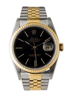 18k Gold Rolex Datejust Black Automatic Watch 36mm