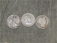 3 diff SILVER Half Dollars 1902, 1917, 1948 D