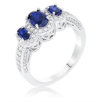Oval Cut 1.65ct Blue & White Sapphire 3-stone Ring