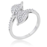 Pave .10ct White Sapphire Leaf Bypass Ring