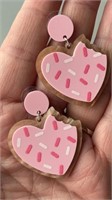 Large sprinkle cookie earrings, swirl hearts with