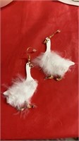 Fluffy geese with feathers earrings 2.5 inches