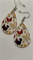 Large chicken double sided earrings 2.5 inches