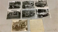 (7) Vntg Black & White Car Photos & Bill Of Sale