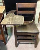 Wooden Solid Oak School Desk Chair, dark walnut
