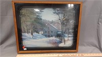 Framed Winter Photo with Clock