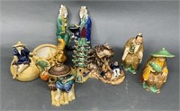 6 Glazed Pottery Stoneware Oriental Figurines
