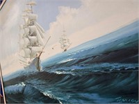 Signed Jackson Oil on Canvas Sailing Ship