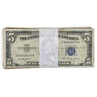 LOT OF (100) 1953 $5 FIVE SILVER CERTIFICATES VG-