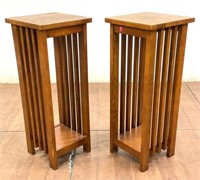 Pair Arts & Crafts Mission Style Pedestal Tables