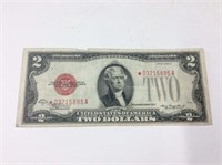 1928 (vf) U S Red Seal 2 Dollar Bill With Asterisk
