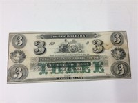 1860's Unc Bank Of New England 3 Dollar Bill