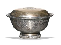 Tibetan Style Silver Bowl with Lid, 19th C#