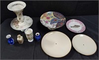 Group of cake platters, plates, vases box lot.