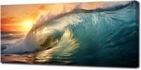 Y-II HD Canvas Wall Art Sea Wave Sunset, 24"x48"
