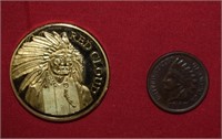 2010 Red Cloud Gold Plated Medal Token & 1907