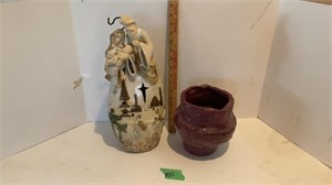 Ceramic Christmas scene, handmade vase.