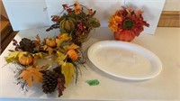 Plastic turkey tray and fall floral
