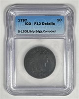 1797 Draped Bust Large Cent Grip Edge ICG F12
