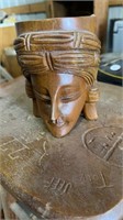 Wooden Carved Tribal Woman Mug with Leg Handle