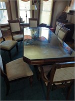 Heavy wood glass top dining room table for 8