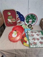 Group of Christmas plates and decor