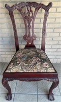 Mahogany Dining Chair with Floral Cushion