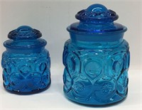 Pair Of Blue Glass Jars