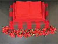 Eight  Poinsettia Candle Toppers/36 Cotton Napkins