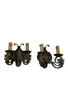 Wired Pair of 2 Arm French Style Iron Sconces
