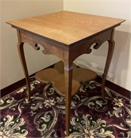 Carved Oak Side Table w/ Brass Detail