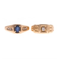 Two Gentlemen's Rings with Sapphire & Diamonds