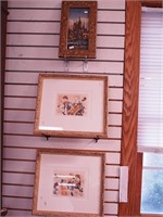 Three framed items including a reverse-painted