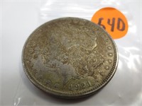 1921 Morgan silver dollar, toned, x-fine