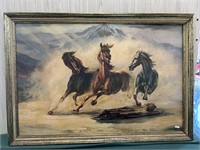 Vintage Sofa Painting Wild Horses-Frame Has Issues