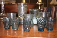 Handblown Blue Glass Lot Including Shot Glasses,