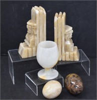 Mexican Onyx Carved Bookends, Marble Eggs
