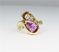 Stunning Vivid Pink Sapphire and Diamond Ring