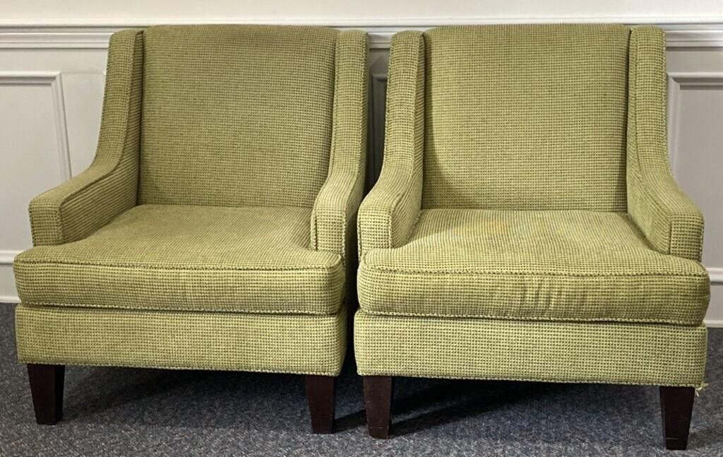 (2) MCM Upholstery Green chairs, one has a tear