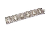 Art Deco Egyptian revival silver panel bracelet