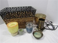 Home D?cor Items--Small Lamp, Candles, Basket and