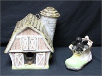 Louisville Stoneware Bird House & Porcelain Boot