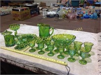 20 pcs green carnival glass tea set and serving